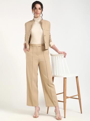Relaxed-Fit Solid High-Rise Trouser Beige