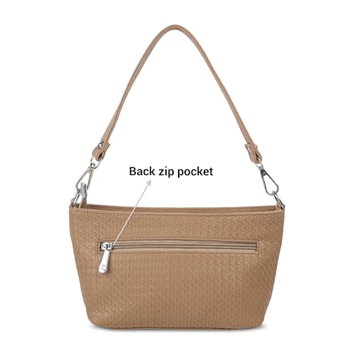 Mochi Women Beige Faux Leather Handbag with Spacious Compartments (66-560)