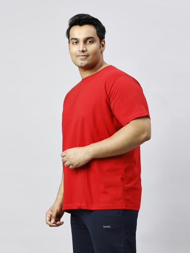 XMEX Mens Round Neck Half Sleeve Cotton Blend Plain T Shirt Soft Breathable Fabric Everyday Comfort Casual Elegant wear Stylish Regular Fit Tee for Summer All Seasons (RED,7XL)