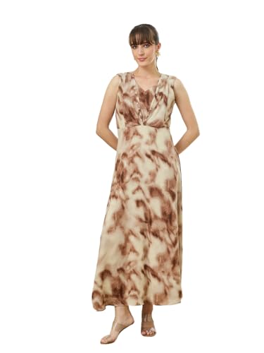 Latin Quarters Women's Brown Sleeveless V-Neck Casual Tie-Dye Dress_S