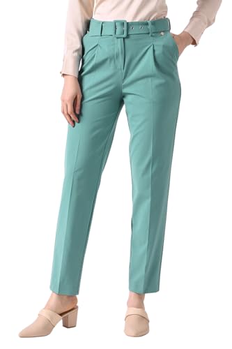 Women Aqua Solid Formal Trousers