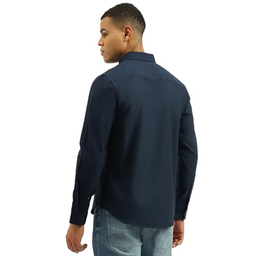 United Colors of Benetton Regular Fit Button Down Collar Solid Shirt (Size: M)-25A5SO350PLNI901 Blue