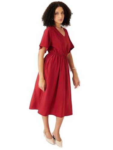 Max Women Solid A-line Dress (Red_L)