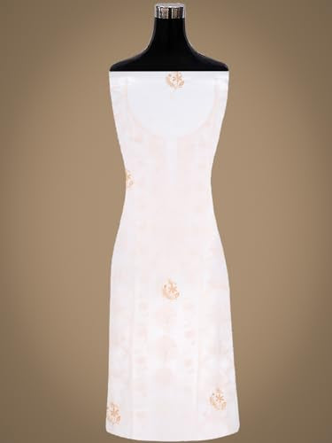 Ada Hand Embroidered Lucknowi Chikankari Unstitched Crepe Dress Material Suit Piece with Dupatta for Women 08A500843 White