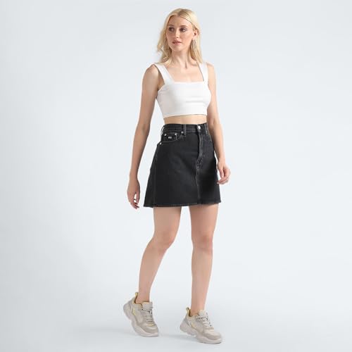 Tommy Hilfiger Cotton Black Solid Women Denim Skirt (M)