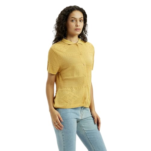 Levi's Women's Self Design Mustard Spread Collar Shirt