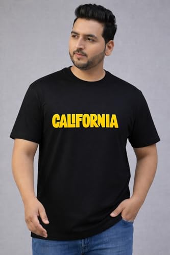 THE SOUTH STORE Men's Black Round Neck Half Sleeve Printed Plus Size T-Shirt | California