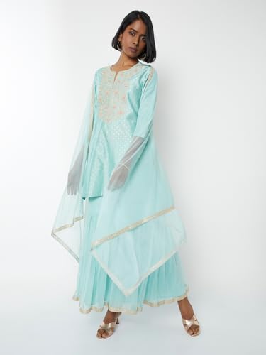 Max Women's Polyester Blend Kurta Set (CTKST54125_Blue