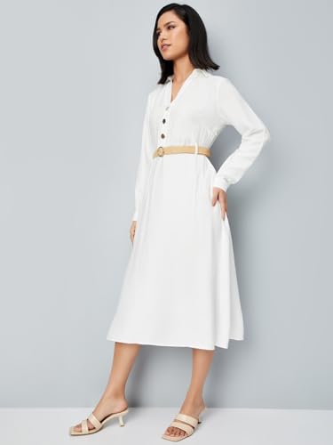 Max Women's Cotton Blend Classic Midi Casual Dress (AE05_White