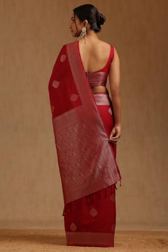 Soch Womens Maroon Viscose Silk Ethnic Motifs Zari Woven Saree