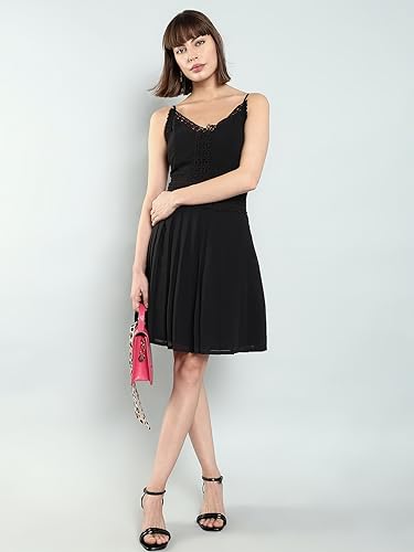 VERO MODA Women Solid Cotton Mini Black A-Line Dress