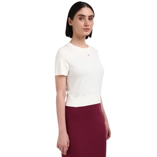 Tommy Hilfiger Off White Cotton Solid Women Sweater