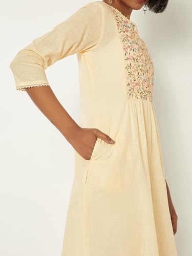 Max Women Embroidered Straight Kurta(Yellow_S)