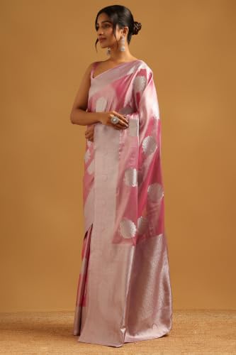 Soch Womens Blush Pink Tissue Woven Design Zari Woven Saree