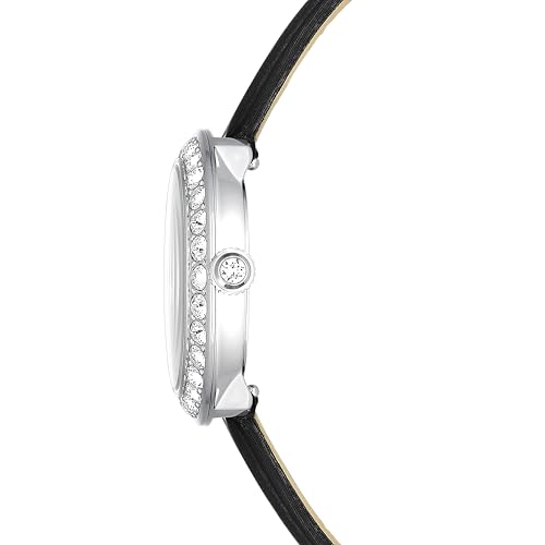 Swarovski Matrix Tennis Watch, Swiss Made, Leather Strap, Black, Stainless Steel, Black, strap