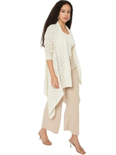 Max Women Knit Longline Waterfall Shrug (Off White_M)