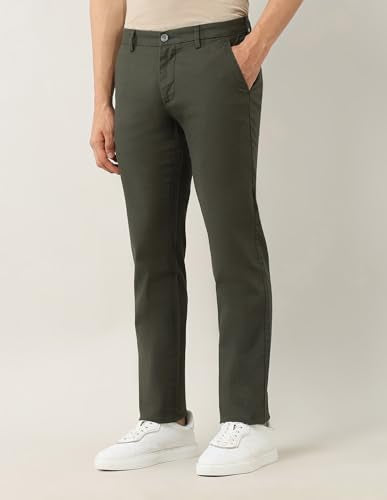 Arrow Sports Men's Mid Rise Slim Fit Trousers (ASAETRO2948_Green_36)