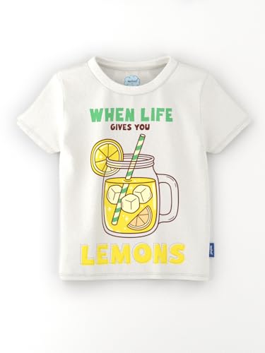 Nautinati Girls’ Mango and Lemon Print Cotton T-Shirts | Pack of 2 T-Shirts for 2 to 10 Years