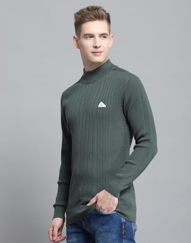 Monte Carlo Mens Solid Olive Mock Neck Full Sleeve Pullover_1240567TN-2472