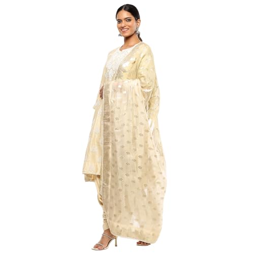BIBA Women's Silk Chanderi Kurta Sets (SKDKALKR10059AW24BEG_Beige