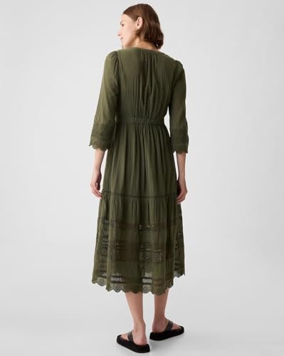 GAP Women's Cotton A-Line Below The Knee Casual Dress (442528440_Green
