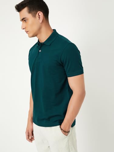Max Men Textured Polo T-Shirt(Teal_L)