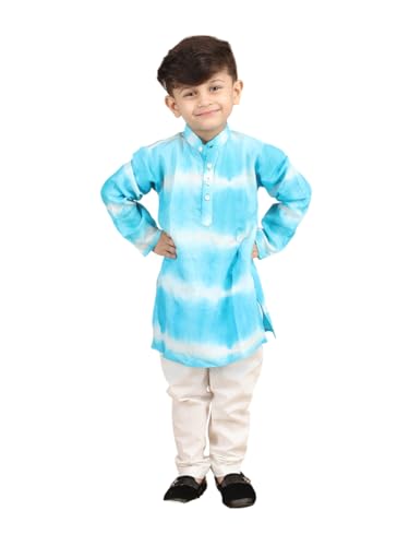 POLKA TOTS Premium Kurta Pajama for Kids Boys | Jubba for Kids Kurta Pyjama Set for Boys | Sherwani for Boys | Traditional Outfit | Wedding Celebration & Indian Festive Clothing Set | Blue - 7-8 Y