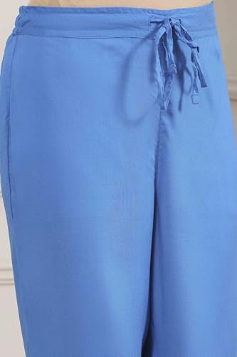 Biba Women Blue Viscose Rayon Straight Suit Set_32