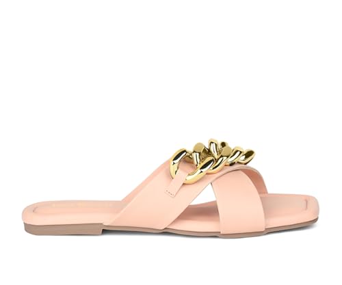 LOUIS STITCH Women’s Slip-On Cross Strap Flat Sandals | Comfortable Peach Ladies Sandal | LSOF-FI04-CSBPE | UK-5