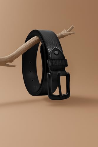 WildHorn Classic Genuine Leather Belt for Men - Stylish and Durable with Adjustable Fit (Black)
