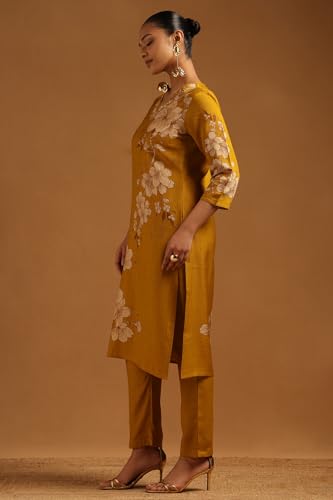 Soch Womens Mustard Desert Storm Floral Kurta Set With Cutdana