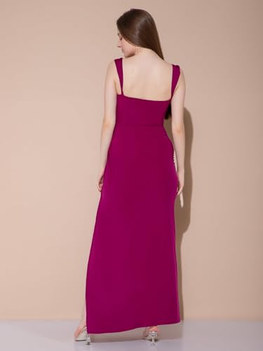 Tomber Amoureux Women’s XS Slim Maxi | Magenta Nylon Lycra Fabric | V-Neck | Solid Sleeveless Design