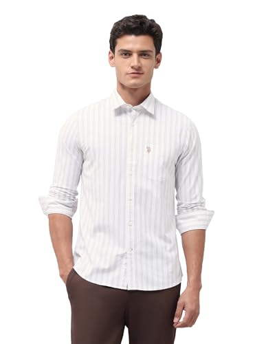 U.S.Polo Association Men's Vertical Striped Oxford Shirt (USSHT3399_Khaki_44)
