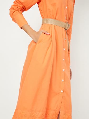 Max Women's Cotton A-Line Midi Dress (WB55001_Orange