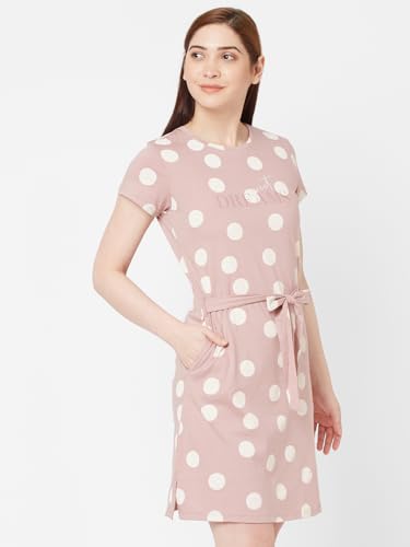 Sweet Dreams Women Polka Print Short Nighty Blush Pink