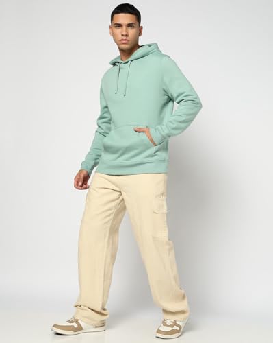 GAP Men Solid Knitted Fleece Sweatshirt with Hood, Green, M