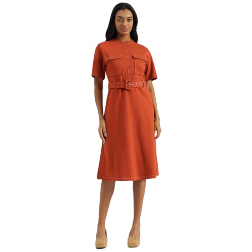 United Colors of Benetton Women's Nylon Blend Regular Knee-Length Dresses (25A4WVNDR206I901_Orange