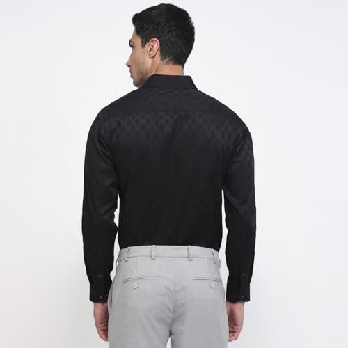 Raymond Men Slim Fit Structure Pattern Pure Cotton Semicutaway Collar Full Sleeve Shirt Black