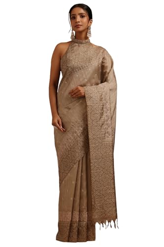 Soch Womens Earth Tussar Embroidered Saree