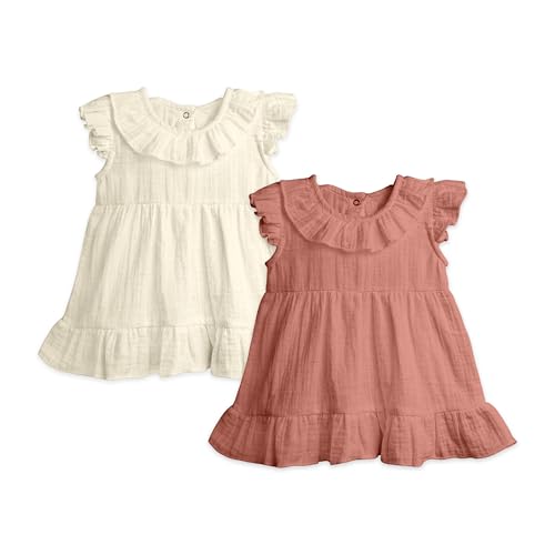 Kidbea Baby Girls Midi/Knee Frocks Birthday Gift | Summer Dress | New Cute Trendy Frock Made with Cotton Fabric White & Rust (5-6 Years)