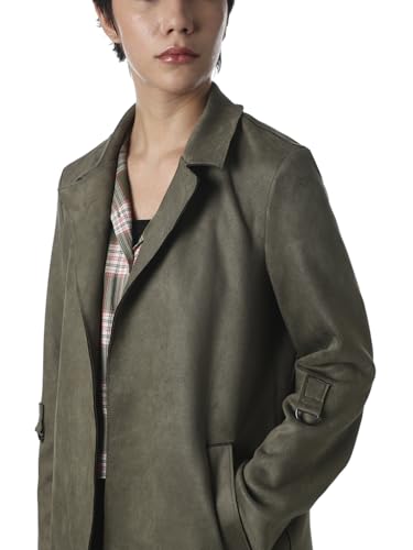 ONLY Women's Solid Regular Fit Green Coat