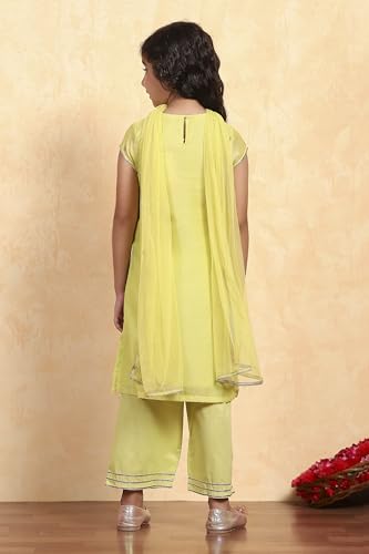 BIBA Girl's Lime Yellow Polyester Straight Printed Suit Set
