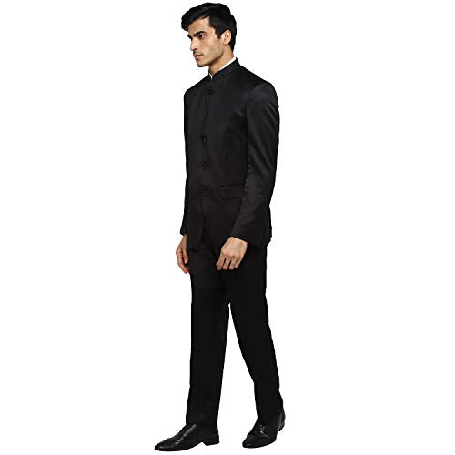 Royal Kurta Mens Polyviscose Bandhgala Formal Suit (46" Coat 40" Trouser, Black)