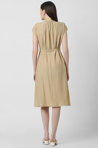 Van Heusen Women's Nylon Blend Modern Calf Length Dress (VWDRFRGPL10472_Beige