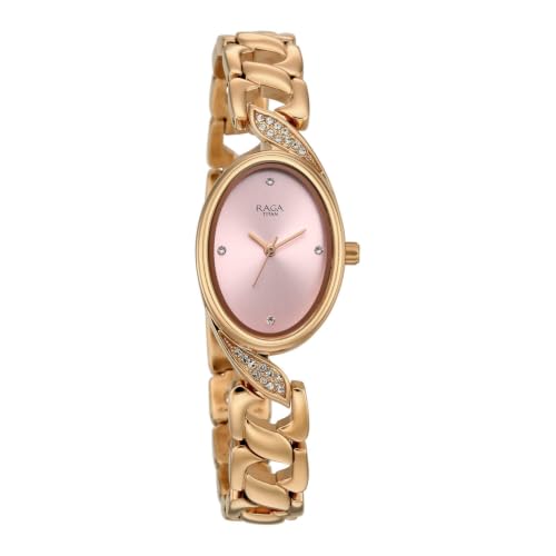 Titan Raga Showstopper 5.0 Quartz 3 Hands Shaped Rose Gold Dial, Rose Gold Strap Watch for Women - 95480WM01