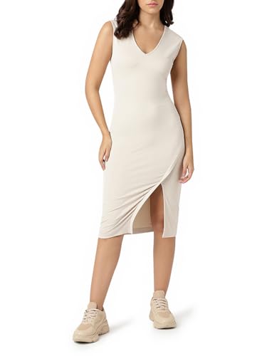 GUESS Women's Sleeveless Sharon V Neck Dress, Cemento, L