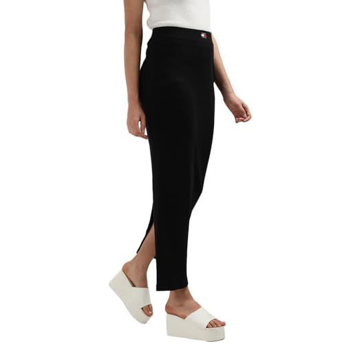 Tommy Hilfiger Black Cotton Solid Women Slim Fit Maxi Skirt