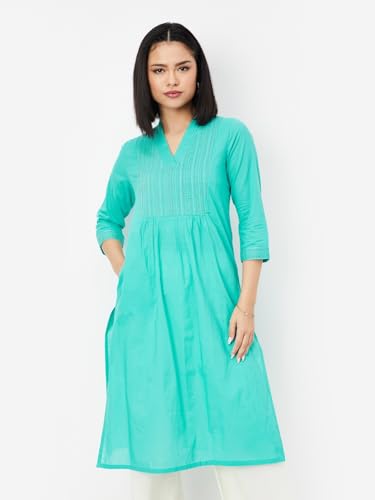 Max Women's Cotton Regular Kurta (VIEKSP25HE_Aqua