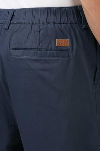 Men Navy Solid Casual Trousers