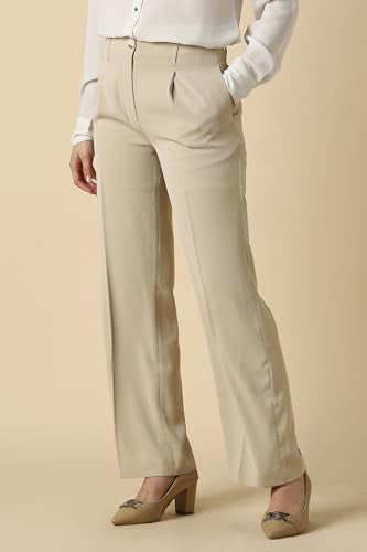 Women Beige Solid Formal Trousers